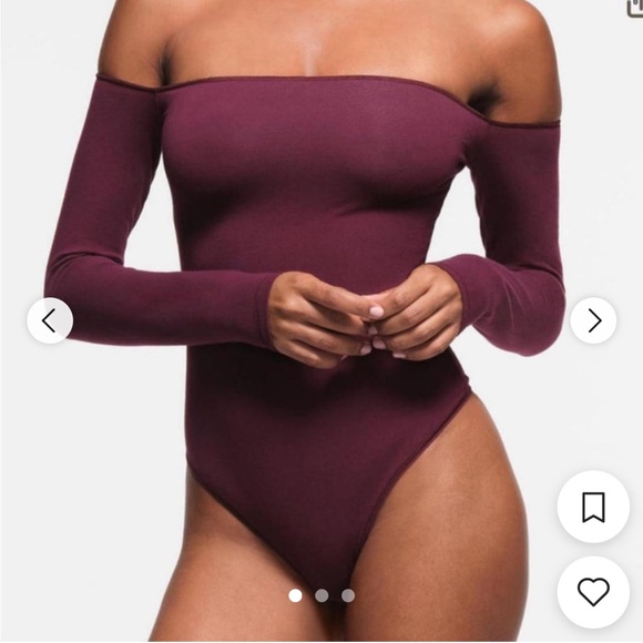 SKIMS Burgundy Off-Shoulder Bodysuit - Picture 1 of 6